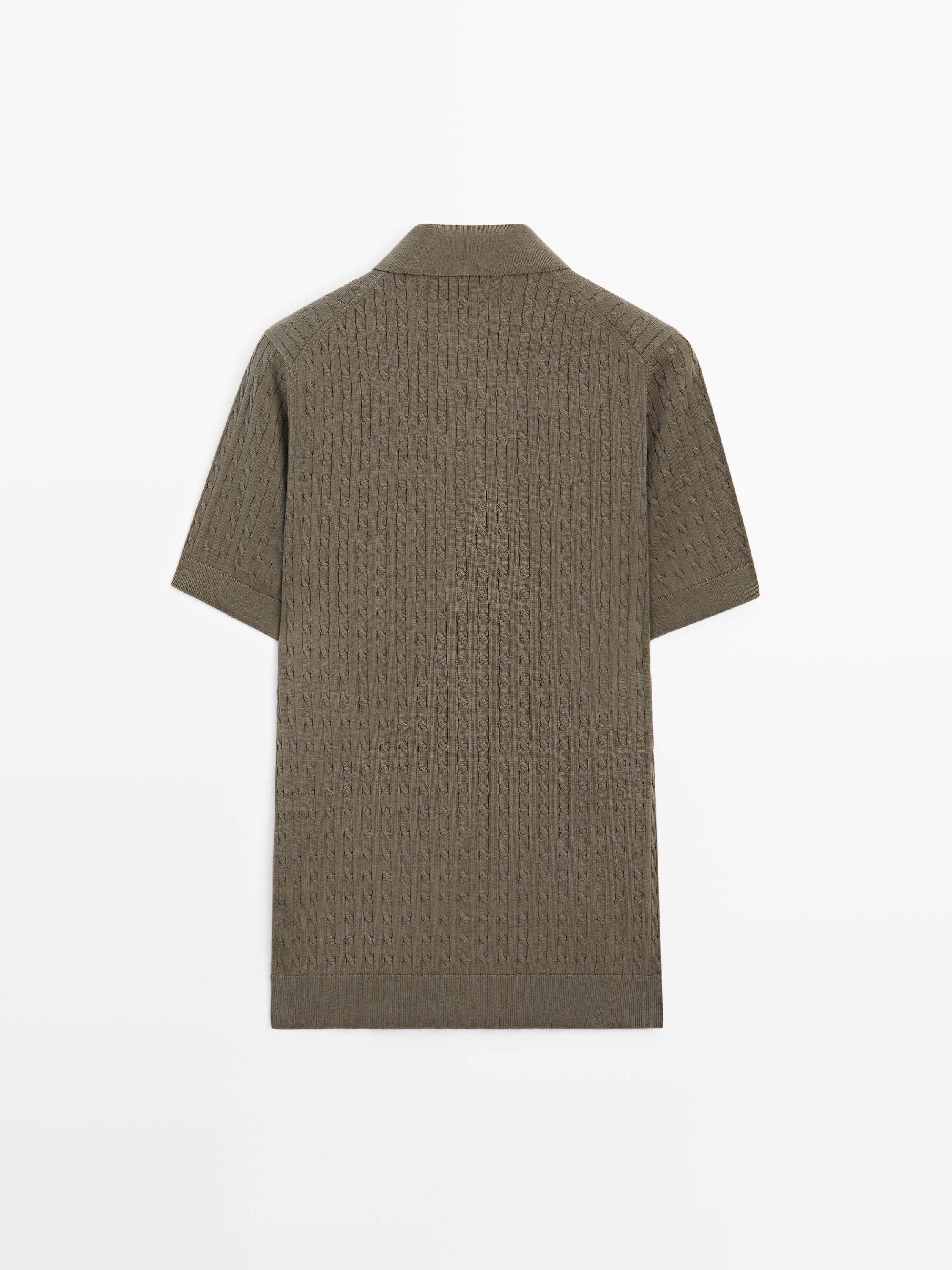 100% cotton cable-knit polo shirt